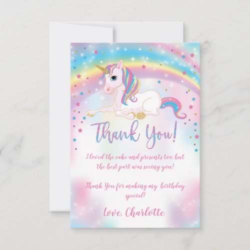 Over The Rainbow Birthday Party Unicorn Thank You Card