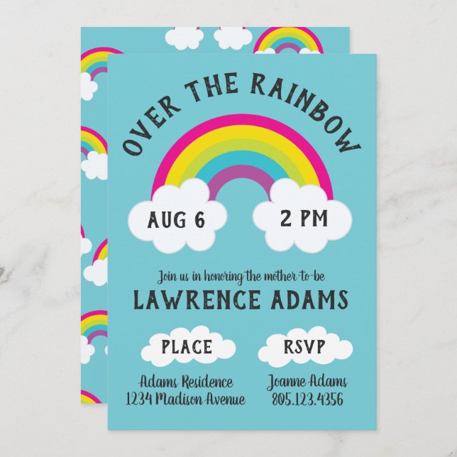 Over The Rainbow Birthday / Shower Invitation (Front/Back)