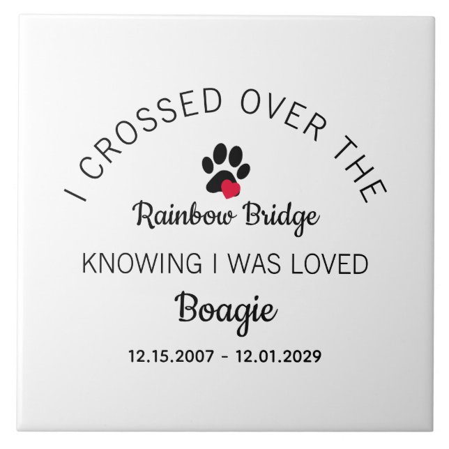 Over The Rainbow Bridge Custom White Pet Memorial Ceramic Tile (Front)