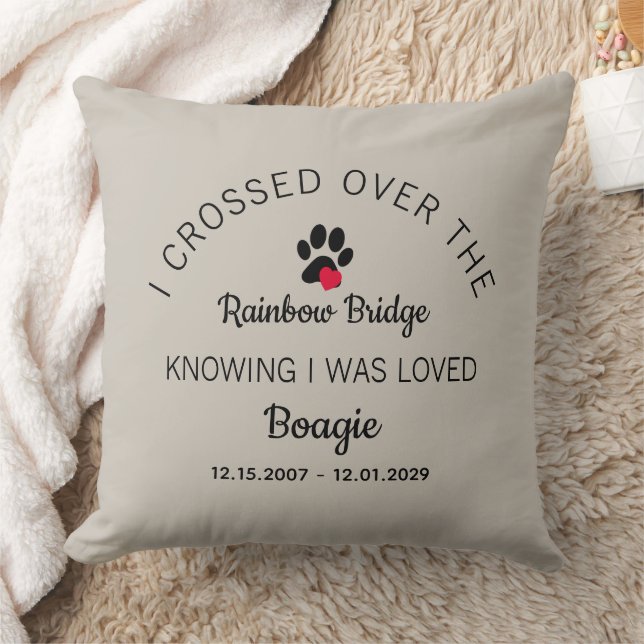 Over The Rainbow Bridge Photo Pet Memorial Beige Throw Pillow (Blanket)