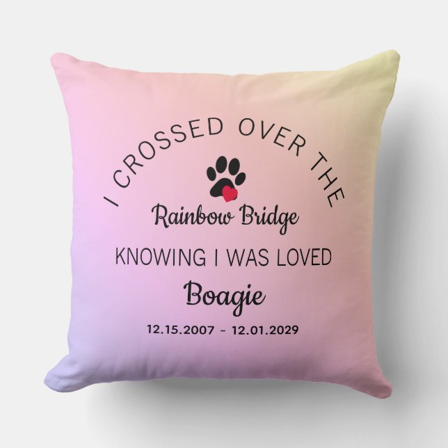 Over The Rainbow Bridge Photo Pet Memorial Throw Pillow (Front)