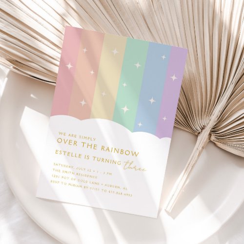 Over the Rainbow Colorful Kids Pastel Birthday  Invitation