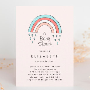 Over The Rainbow Girl Blush Pink Baby Shower Invitation