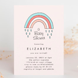 Over The Rainbow Girl Blush Pink Baby Shower Invitation