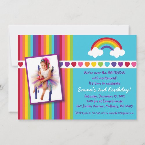 Over the Rainbow Girls Photo Birthday Invitations