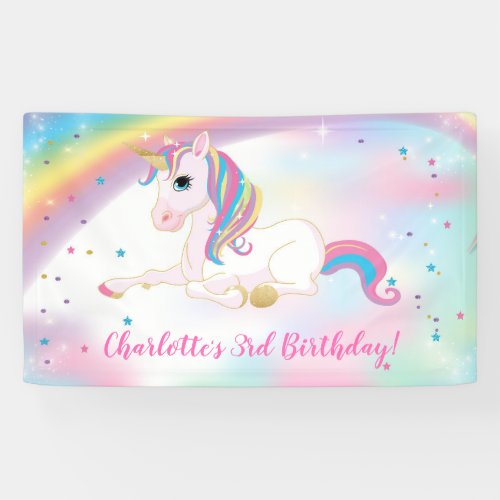 Over The Rainbow Magical Unicorn Birthday Backdrop Banner