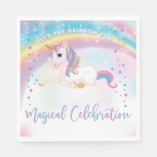 Over The Rainbow Unicorn Birthday  Napkins (Front)
