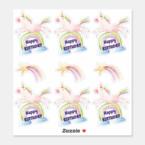 Over the Rainbow Unicorn Birthday Sticker