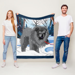 OVER THE RIVER Black Chow Fleece blanket