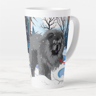 OVER THE RIVER Black latte mug with text