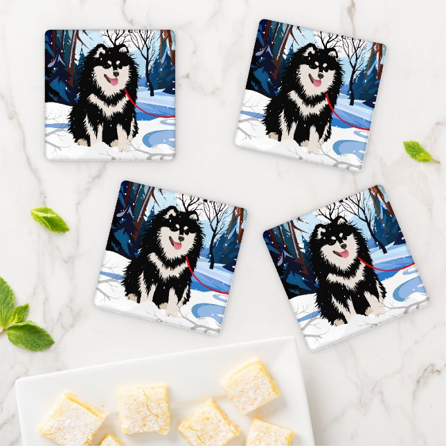 OVER THE RIVER Finnish Lapphund coasters set of 4 (In Situ)