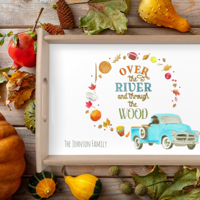Over the River Thanksgiving Truck Personalized Serving Tray (Creator Uploaded)