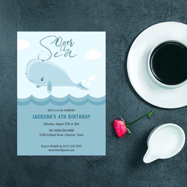 Over The Sea Whale 4th Birthday Invitation (Creator Uploaded)