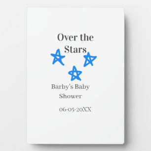 Over the Stars blue gray baby shower name date ele Plaque