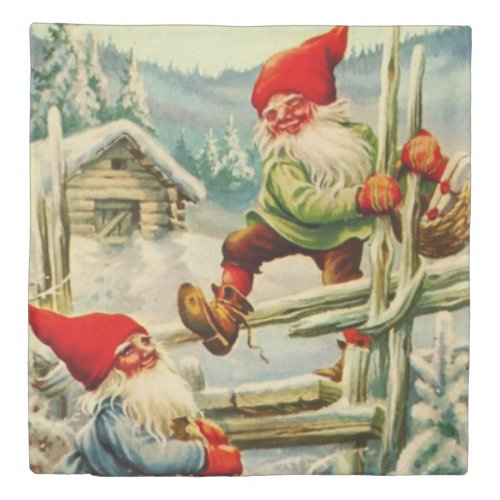 Over the Wooden Fence Gnomes by Jenny Nystrom Duvet Cover