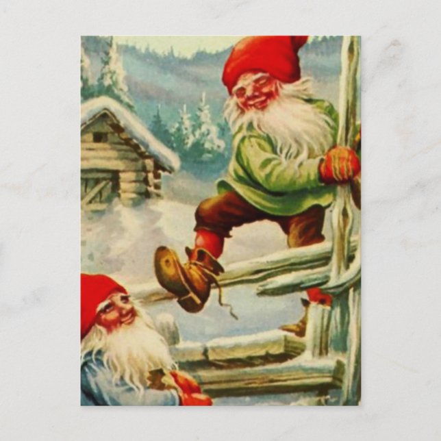 “Over the Wooden Fence” Gnomes by Jenny Nystrom Postcard (Front)