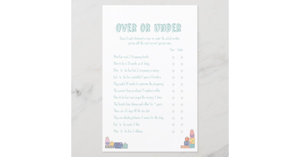 Over Under Adventure Baby Shower Game | Zazzle