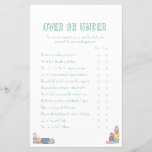 Over Under Adventure Baby Shower Game | Zazzle