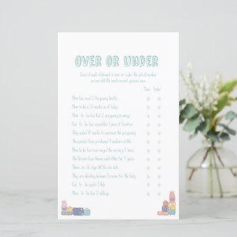 Over Under Adventure Baby Shower Game | Zazzle