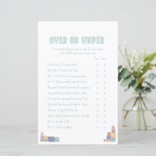 Over Under Adventure Baby Shower Game | Zazzle