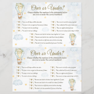 Over Under Baby Shower Game - Hot Air Balloon