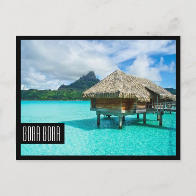 Over-water bungalow Bora Bora black frame postcard (Front)