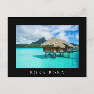Over-water bungalow, Bora Bora black text postcard