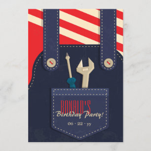 Overalls and Tools Birthday Invitation