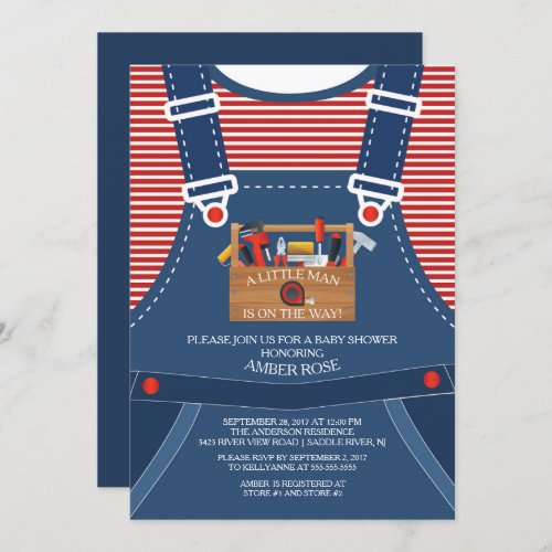 Overalls Little Man Tools Baby Shower Invitation