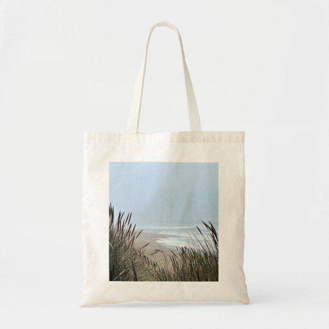 Overcast beach horizon photo tote bag (Front)