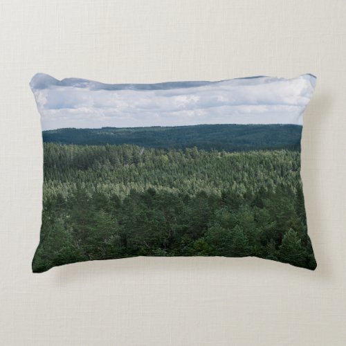 Overcast Day Over Green Forest Landscape Photo Accent Pillow