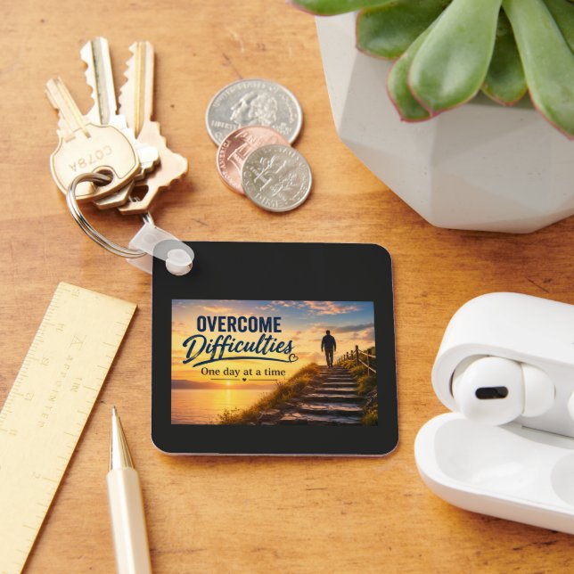 Overcome Difficulties One Day at a Time Keychain (Desk)