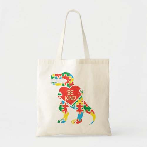Overcome Hardship Be Kind Heart Puzzle Trex Dinosa Tote Bag