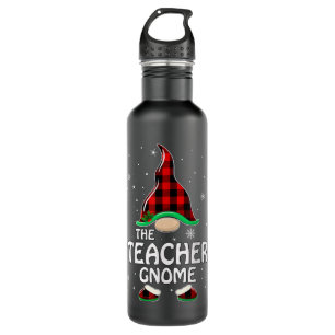 Overcome Hardship Teacher Gnome Buffalo Plaid Matc Stainless Steel Water Bottle