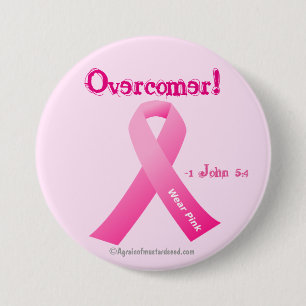 Overcomer! Pink Ribbon Breast Cancer Awareness Button