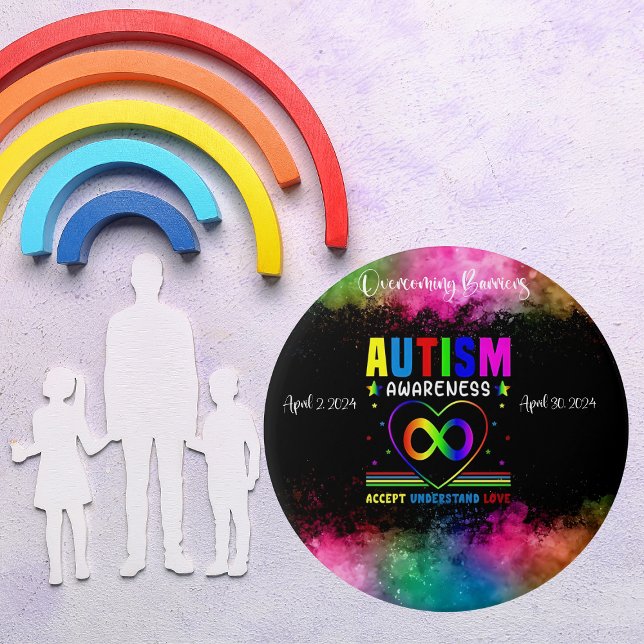 Overcoming Barriers Autism Awareness Button (Stand in unity and celebrate progress with our 'Overcoming Barriers' )