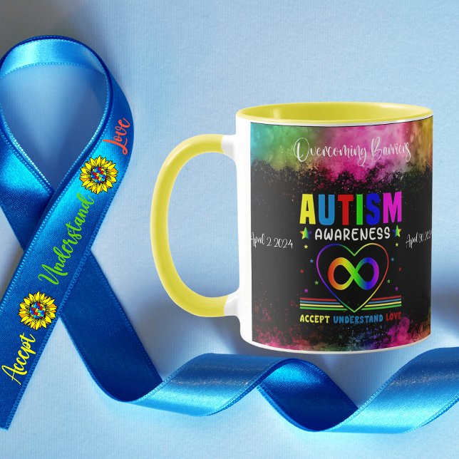 Overcoming Barriers Autism Awareness Mom Mug (Join a movement celebrating the journey "Overcoming Barriers" with our striking Autism Awareness mug)