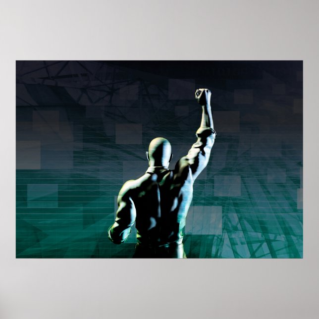 Overcoming Obstacles with Man Achieving Success Poster (Front)