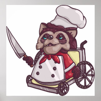 Overcooked Wheelchair Raccoon Chef Poster