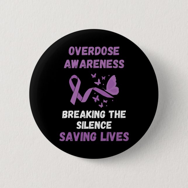Overdose Awareness Breaking The Silence Purple Rib Button (Front)