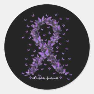 Overdose Awareness Butterfly Purple Ribbon Drug Ad Classic Round Sticker