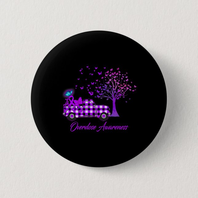 Overdose Awareness Butterfly Ribbon Purple  Button (Front)
