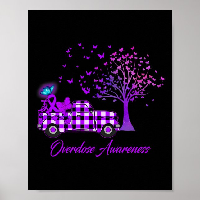 Overdose Awareness Butterfly Ribbon Purple  Poster (Front)