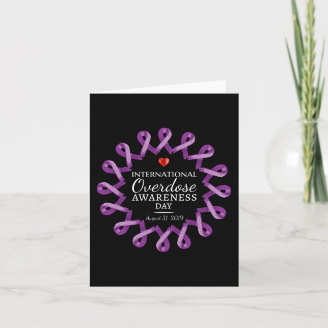 Overdose Awareness Day 2019 Purple Ribbon In Memor Card (Front)