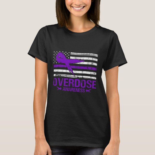 Overdose Awareness Day USA American Flag Overdose  T-Shirt (Front)