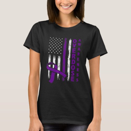 Overdose Awareness Day Usa American Flag Overdose  T_Shirt