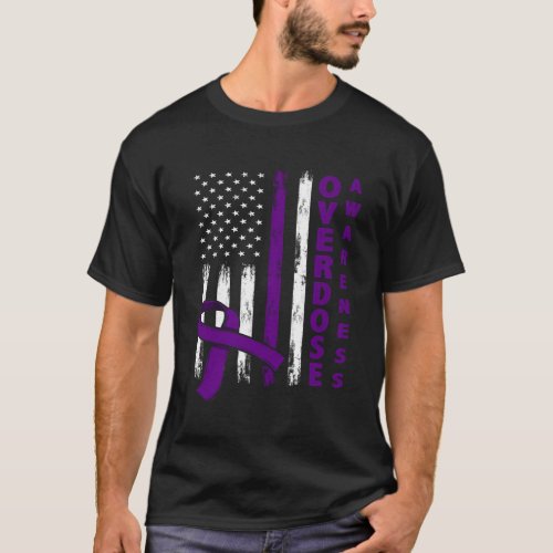 Overdose Awareness Day Usa American Flag Overdose  T_Shirt