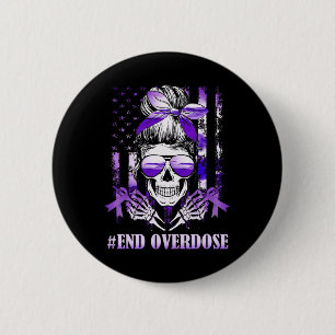 Overdose Awareness Day USA American Flag Skull War Button
