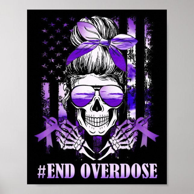 Overdose Awareness Day Usa American Flag Skull War Poster (Front)