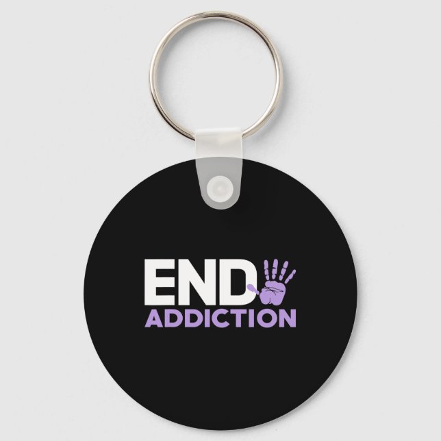Overdose Awareness End Addiction Stop Hand Sign  Keychain (Front)